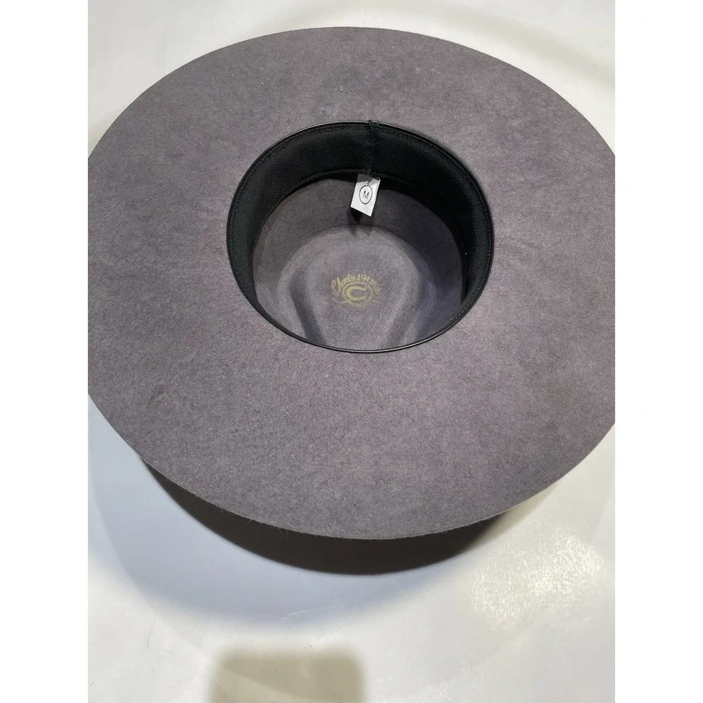 Charlie One Horse‎ Grey Felt Fedora Wide Brim Hat With Grosgrain Band - Size M